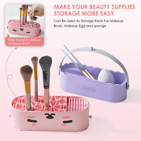 3 in 1 Silicone Makeup Brush Cleaner Bowl with Brush Drying Holder (Simple White)...