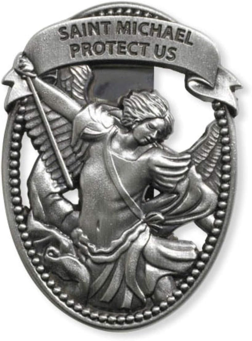 Silver Tone Zinc Alloy Archangel St Michael Protect Us Visor Clip, 2 1/4 Inch...