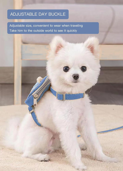Dog Backpack Harness with Leash Pet Self Carrier Adjustable Travel Hiking Walking Harness Backpack for Small Dogs & Cats (Blue, M)...