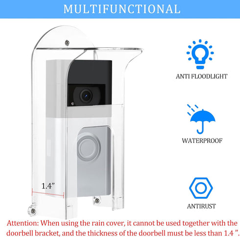 Transparent Doorbell Rain Cover Compatible with Blink/Google/Arlo/Eufy/Wyze/Reolink Video Doorbell, Plastic Doorbell Rain Sun Cover Shield Weather...