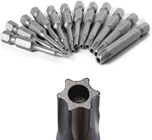 12PCS T5-T40 Torx Screwdriver Bit Set S2 Steel Magnetic Tamper Proof Star Security Torx Head Screwdriver Bits 1/4 Inch Hex Shank Screw Driver Dril...