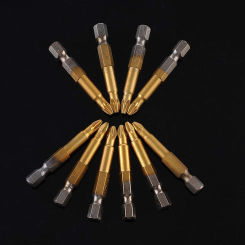 10PCS Philips Screwdriver Bits Set Magnetic Anti-Skid Titanium Coated Bit 50mm Length PH2 Cross Head 1/4 Inch Hex Shank with Magnetic for Power Sc...