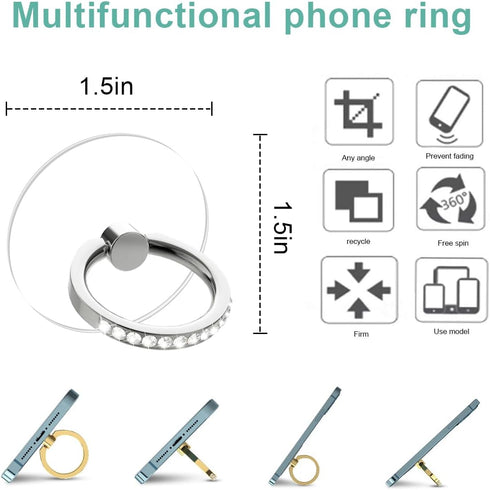 Transparent Cell Phone Ring Holder Grip, Clear Phone Ring Stand Holder, 360° Degree Rotation Phone Ring Finger Grip Back Kickstand, Compatible Tab...