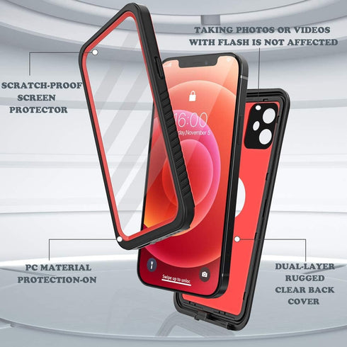 for iPhone 12 Waterproof Case,Waterproof Shockproof Dustproof IP68 Full-Body Hard Case Built-in Screen Protector Underwater Outdoor Waterproof Cov...