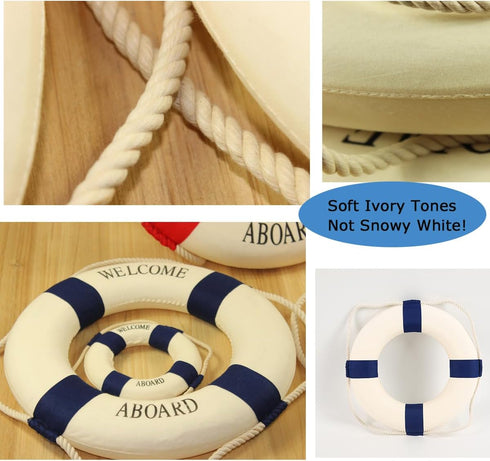MorroMorn Lifebuoy Wall Hanging Decor - Welcome Aboard Mediterranean Style Home Decoration (Navy, 14")...