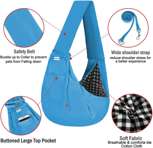 FDJASGY Small Pet Sling Carrier-Hands Free Reversible Pet Papoose Bag Tote Bag with a Pocket Safety Belt Dog Cat for Outdoor Travel...