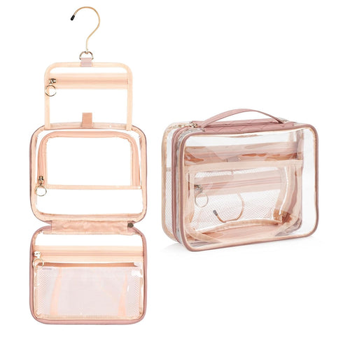 CUBETASTIC Clear Makeup Bag for Women, Transparent Cosmetic Organizer Case for Travelling, Hanging Toiletry Bag for Travel Essentials 3 Comparment...