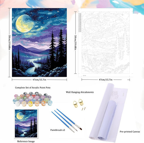 Natuyalo Paint by Numbers for Adults Beginner, Forest Night Scene Acrylic Easy Paint by Numbers Kits Natural Landscape Craft Kits for Adults Suita...