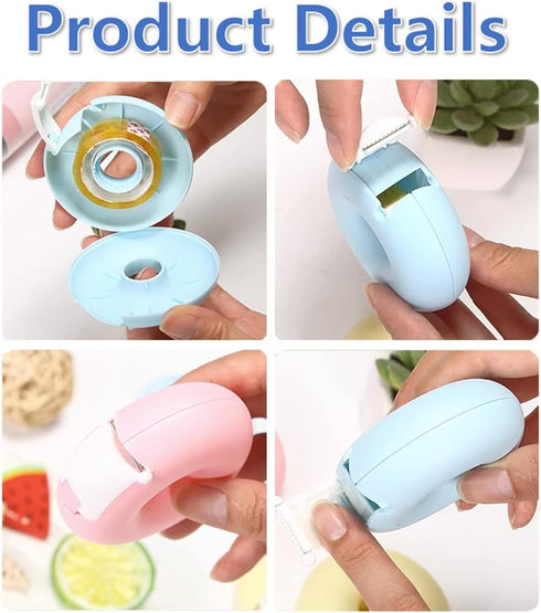 Candy Color Tape Dispenser, Small Cute Donut-Shaped Tape Organizer Desk for Home Office or School Supply (2Pcs Round)...