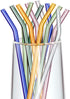 Glass Straws - Reusable Bent Drinking Straws with 2 Cleaning Brushes, Multicolor, 12 Pack...