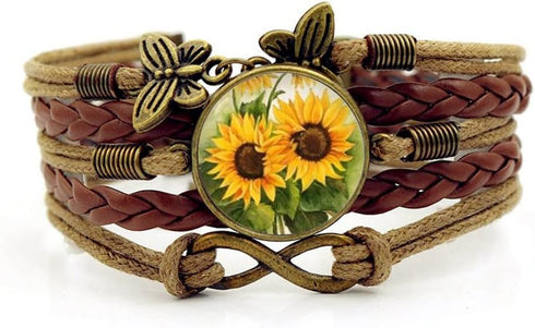 Sunflower Bracelet, Sunflower Charm Jewelry, Flower Jewelry,Friendship Bracelet Handmade Leather Wrap Bracelets (A7, 2CM)...
