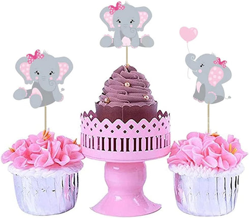 48pcs Pink Elephant Cupcake Toppers, Double Sided It's A Girl Picks, Cake Decorations for Elephant Theme Birthday Baby Shower Little Peanut Party ...