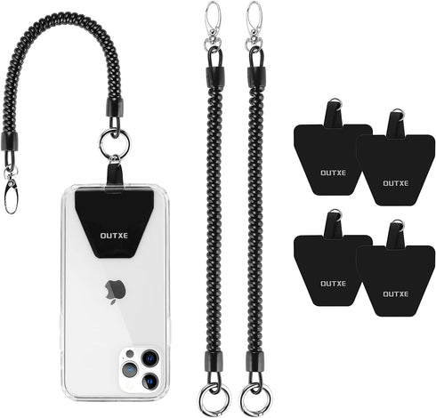 OUTXE Phone Lanyard Tether with 4 Patch- 2× Phone Tether, 4× Phone Patch with Adhesive, Compatible with Smartphone- Black...