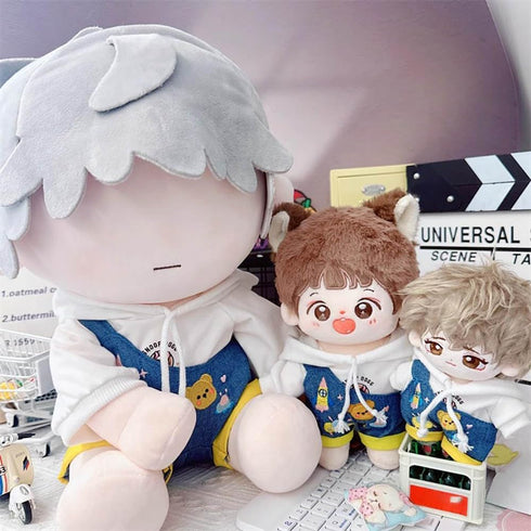 niannyyhouse White Hoodie One Shoulder Denim Strap Pants 10cm~15cm 20cm 40cm Plush Doll Outfit Dolls Dress Up Accessories (White 10cm~15cm)...