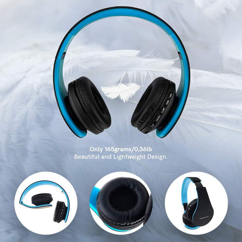 PowerLocus Wireless Bluetooth Over-Ear Stereo Foldable Headphones, Wired Headsets with Built-in Microphone for iPhone, Samsung, LG, iPad (Black/Bl...