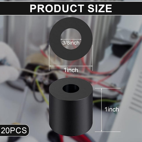 Rubber Spacer 1 Inch OD x 3/8 Inch ID x 1 Inch Thickness Rubber Bushing Round Thick Washers Spacers Anti Vibration Neoprene Rubber Cylinder with H...