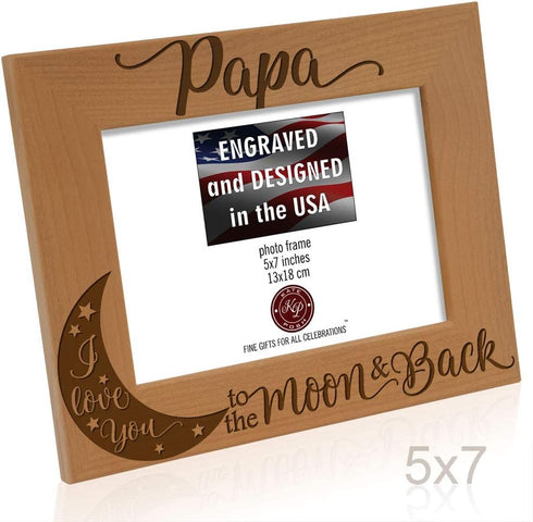 KATE POSH Papa I Love You to the Moon and Back Natural Wood Engraved Picture Frame. Best Grandpa Ever, Father's Day, Papa Gifts for Birthday, from...