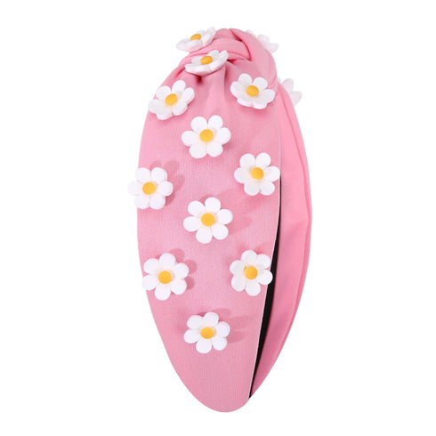 NVENF Flower Headbands for Women Spring Summer Floral Knotted Headbands Crystal Rhinestone White Pink Wide Top Knot Headband Beach Summer Hair Acc...