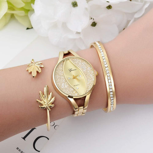 Weicam Women's Diamond Wristwatch Bangle Bracelet Jewelry Set Analog Quartz Wrist Watch for Ladies...