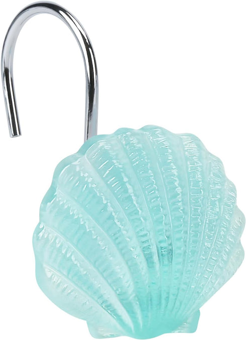 Beach Shower Curtain Hooks, Glow in The Dark, Creative Blue Starfish, Seashell, Conch and Seahorse, Coastal Theme Ocean Seaside Pretty Bathroom Dé...