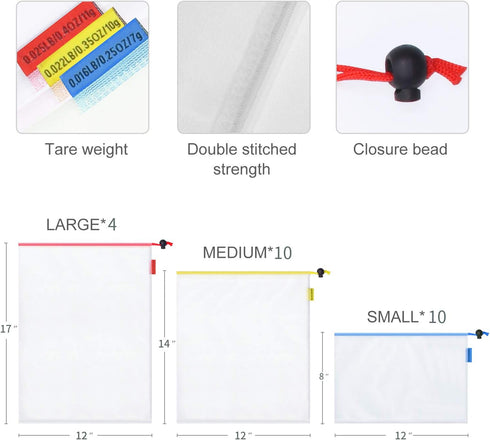 Mipruct 24 pack Reusable Produce Bags,Reusable produce bags for grocery,mesh bags See-Through and Washable Grogery Bags with 3 Sizes useful for st...