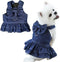 ANIAC Denim Dog Dresses for Small Dogs Puppy Girl Clothes with Leash Ring and Cute Bow Knot Summer Cat Apparel with D-Ring Blue Girl Dog Clothes (...