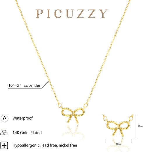 Bow Necklace for Women, Dainty 14K Gold/Silver Plated Bowknot Choker Necklace for Women Beads Chain Cute Pendant Necklaces Fashion Jewelry Gifts...