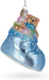 Teddy Bear Nestled in a Blue Shoe for Baby's First Glass Christmas Ornament...