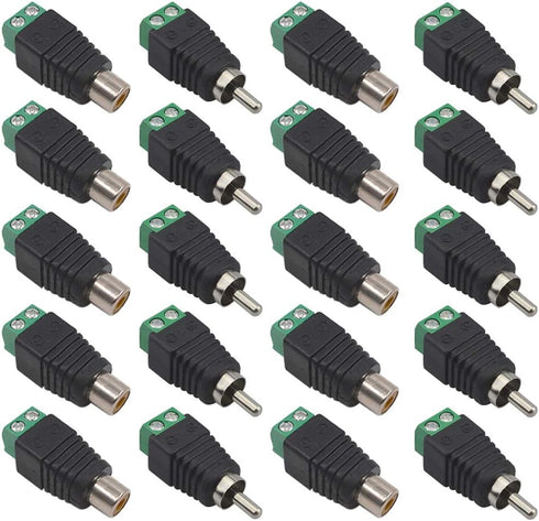 FULARR 20Pcs Professional RCA Connector Kit, 10 Pairs RCA Male Plug & Female Socket to AV Screw Terminal Block Audio Video Connector Adapter, for ...