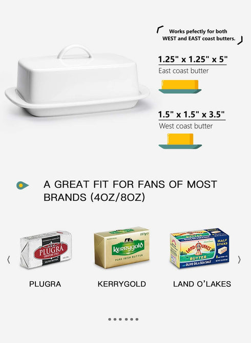 Sweese Large Butter Dish with Lid for Countertop, Porcelain 8oz Butter Keeper with Handle Cover Design, 7.7 Inch Butter Container Perfect for East...