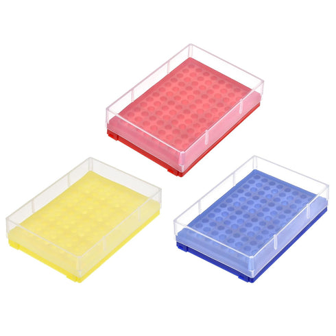uxcell Centrifuge Tube Rack Storage Box, 96-Well 5.5mm Hole Dia Polypropylene Holder for 0.2ml Microcentrifuge Tubes Vials Samples, Blue Yellow Re...