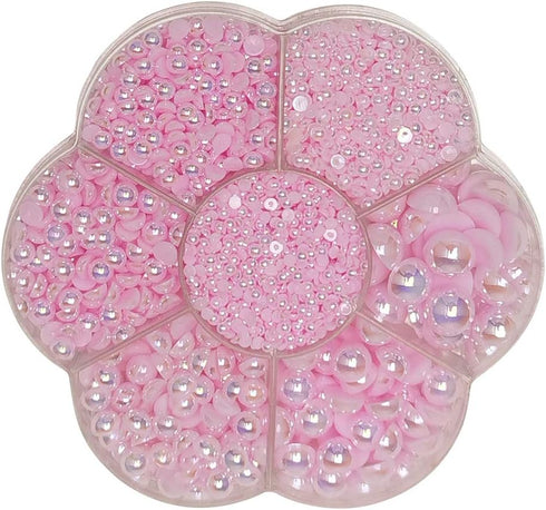 Chenkou Craft 3000PCS 1 Box Baby Pink Round Flatback Half Pearls Bead Loose Beads Gem (Light Pink Half Ball)...