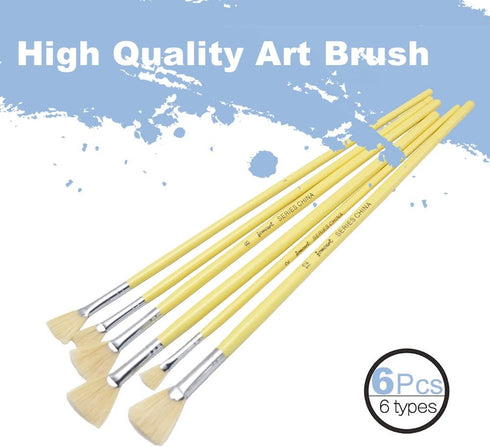6 pieces / set. Fan Shape Pig Bristle Hair Paint Handle Oil Paint Brush Watercolor Brush Artists Professional Art Supplies...