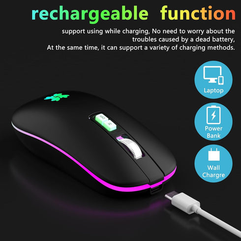 besky Wireless Mouse Rechargeable, Backlit LED Portable Silent Computer Mouse for Laptop, PC, MacBook, Chromebook, Notebook, 2.4G USB Cordless Mou...