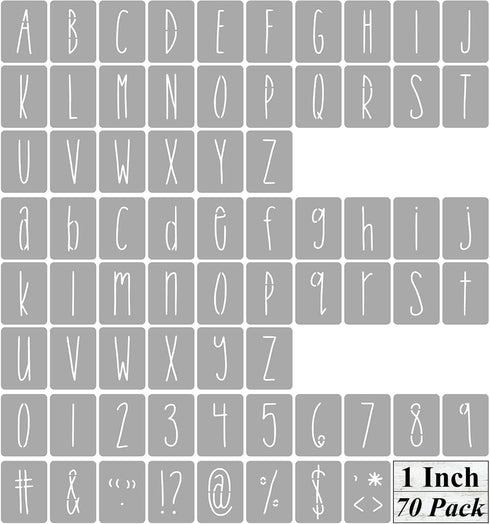 1 Inch Alphabet Letter Stencils for Painting - 70 Pack Letter and Number Stencil Templates with Signs for Painting on Wood, Reusable Skinny Letter...