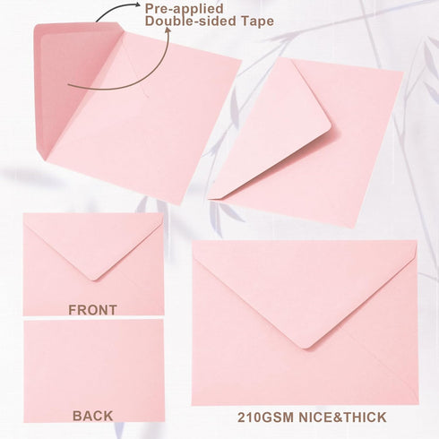 Whaline 50Pcs Pink A7 Invitation Envelopes Set Pink Greeting Card Envelopes V-Flap Envelopes Gift Card Sleeves for Mailing Envelopes Sending Card,...