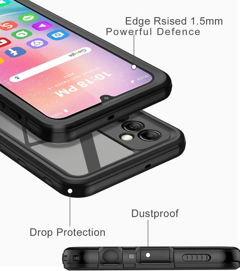 Design for Samsung Galxy A24 Case Waterproof, Dust Proof Full Body Shockproof Case for Galaxy A24 4G Case with Screen Protector (Black)...
