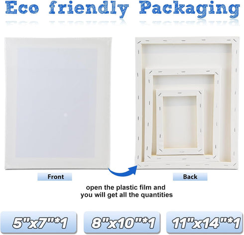 3 Packs Blank Canvases for Painting with 5x7in,8x10in,11x14in, Stretched Canvases for Acrylics,Oils & Other Painting Media...