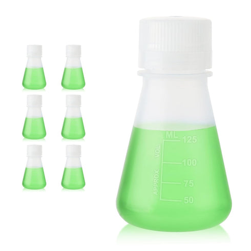 Plastic Erlenmeyer Flask Set with Screw Caps, 6pcs of Vol.125ml Scientific Conical Flask Laboratory Flask,with Molded Graduations, 4023.0651.6...