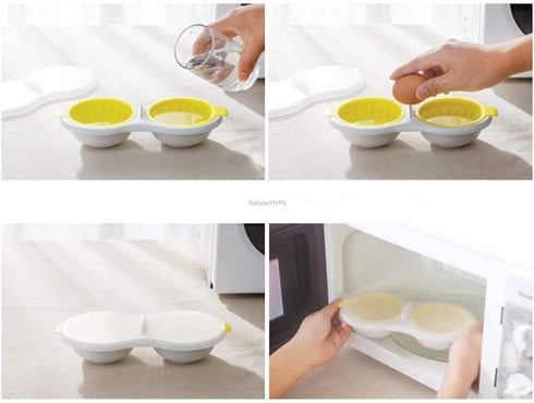 WWLUCKY Draining Egg Boiler for Microwave, Perfect Double Egg Poacher, Silicone Egg Boiler Cups, Double Egg Cups for Boiled Eggs, Draining Egg Boi...