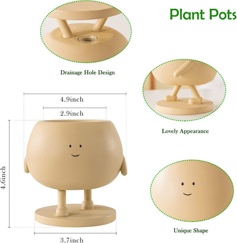 Face Plant Pots, Succulent Pots, 5 Inch Head Planters for Indoor Plants, Cute Resin Flower Pot with Drainage Hole, Unique Cactus Planter...