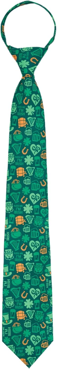Jacob Alexander Men's Happy Saint Patrick's Day Kiss Me I'm Irish Lucky Symbols Pattern Pre-Tied Zipper Neck Tie - Green...