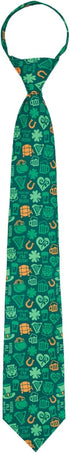 Jacob Alexander Men's Happy Saint Patrick's Day Kiss Me I'm Irish Lucky Symbols Pattern Pre-Tied Zipper Neck Tie - Green...