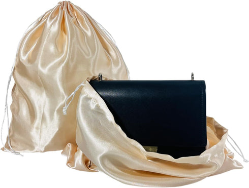 Soft Large Satin Dust Covers Drawstring Bag 5 Pack Silky Fabric For Wigs Purses Handbags Protection Bras Cloth Oganizer (champagne, 13.8x15.8''/35...