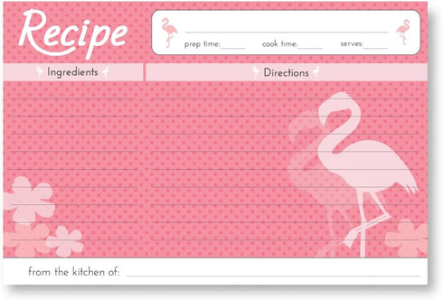 Home Advantage Pink Flamingo Design Set Double Sided Family 4x6 Recipe Cards, Set of 50...