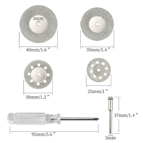 40 Pcs Diamond Cutting Wheel Set, 25mm/30mm/35mm/40mm Diamond Coated Cutting Wheel with 8 Pcs 3mm Mandrel and 2 Pcs Screwdriver...