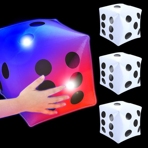 3 Pack Light up LED Jumbo Inflatable Dice Outdoor Fun Glowing Giant Inflatable Dice Set for Indoor and Outdoor Broad Game Birthday Ludo Pool Party...