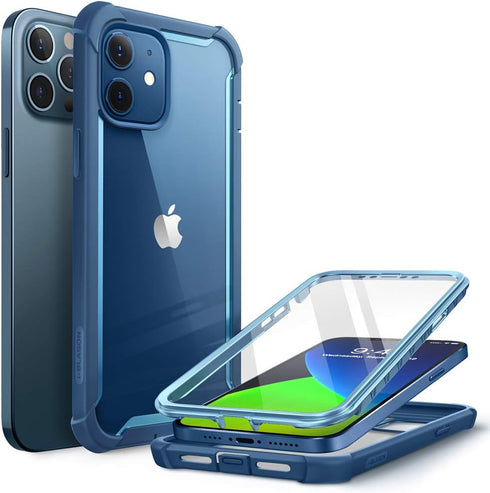 i-Blason Ares Case for iPhone 12, iPhone 12 Pro 6.1 Inch (2020 Release), Dual Layer Rugged Clear Bumper Case with Built-in Screen Protector (Blue)...