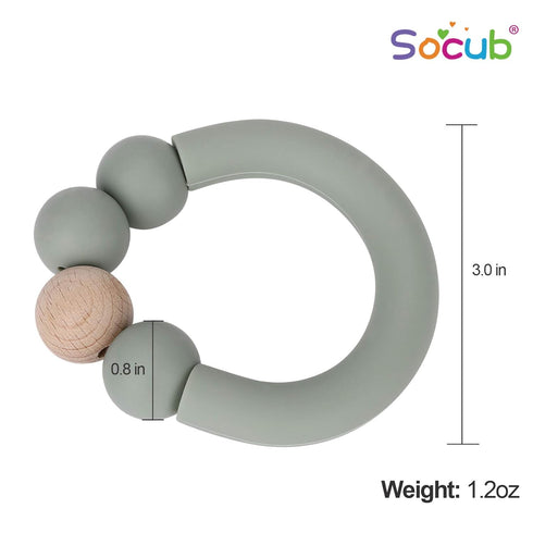 Socub Baby Teething Toy, Organic Baby Teething Ring, Socub Silicone and Wooden Baby Teether for Mouth Explore, BPA Free, 3+ Months(Sage)...