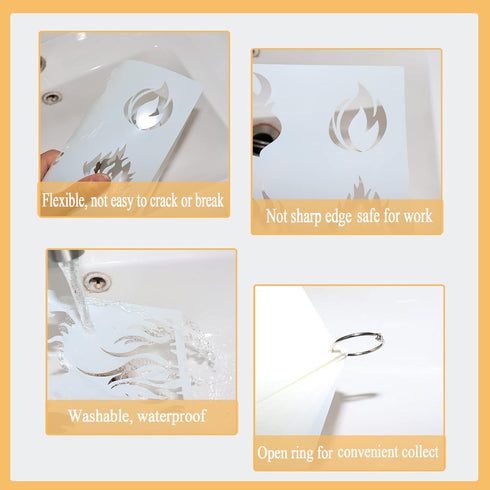8PCS Flame Stencil Fire Airbrush Stencils for Shoes Reusable Airbrush Flame Template for Wood Sign Clothes Arts Window Wall Crafts Home Decor (Fir...